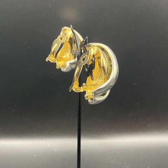 Vintage Heavyweight Clip On Earrings Sculptural Knot Two Tone Gold Silver Bold - Picture 5 of 10